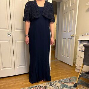 Watters & Watters Brand | Vintage Navy Blue Dress With Shawl | Size 14-16